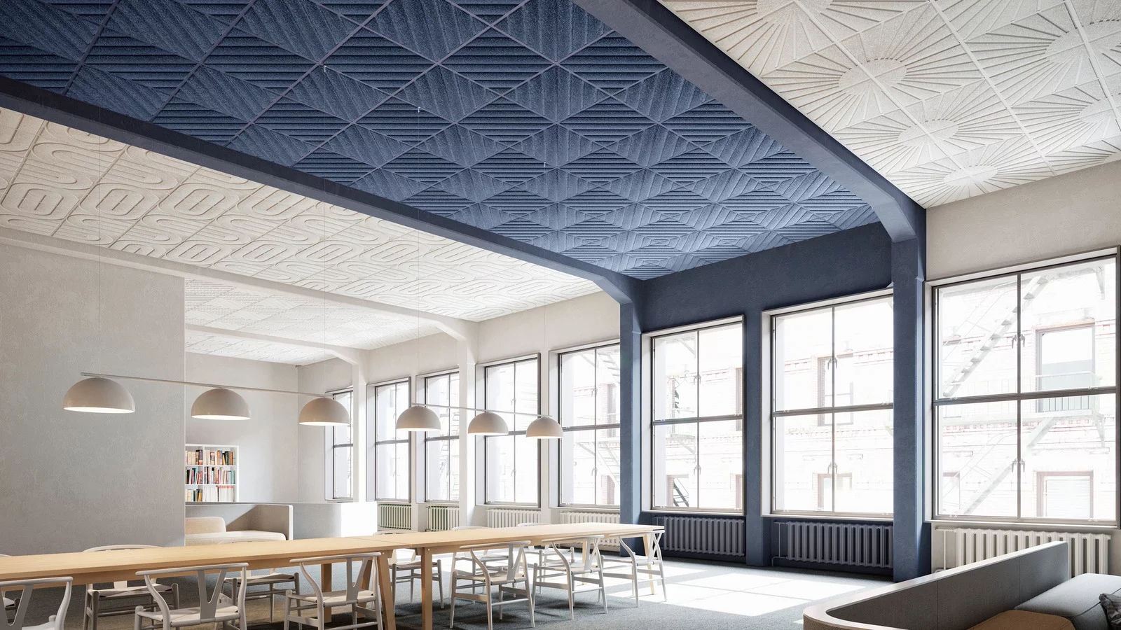 KNAUF ARMSTRONG:-Transform your space by combining texture, shapes, linear designs, patterns, and colors with sustainable, acoustical TECTUM DESIGNART Ceiling and Wall Panels.